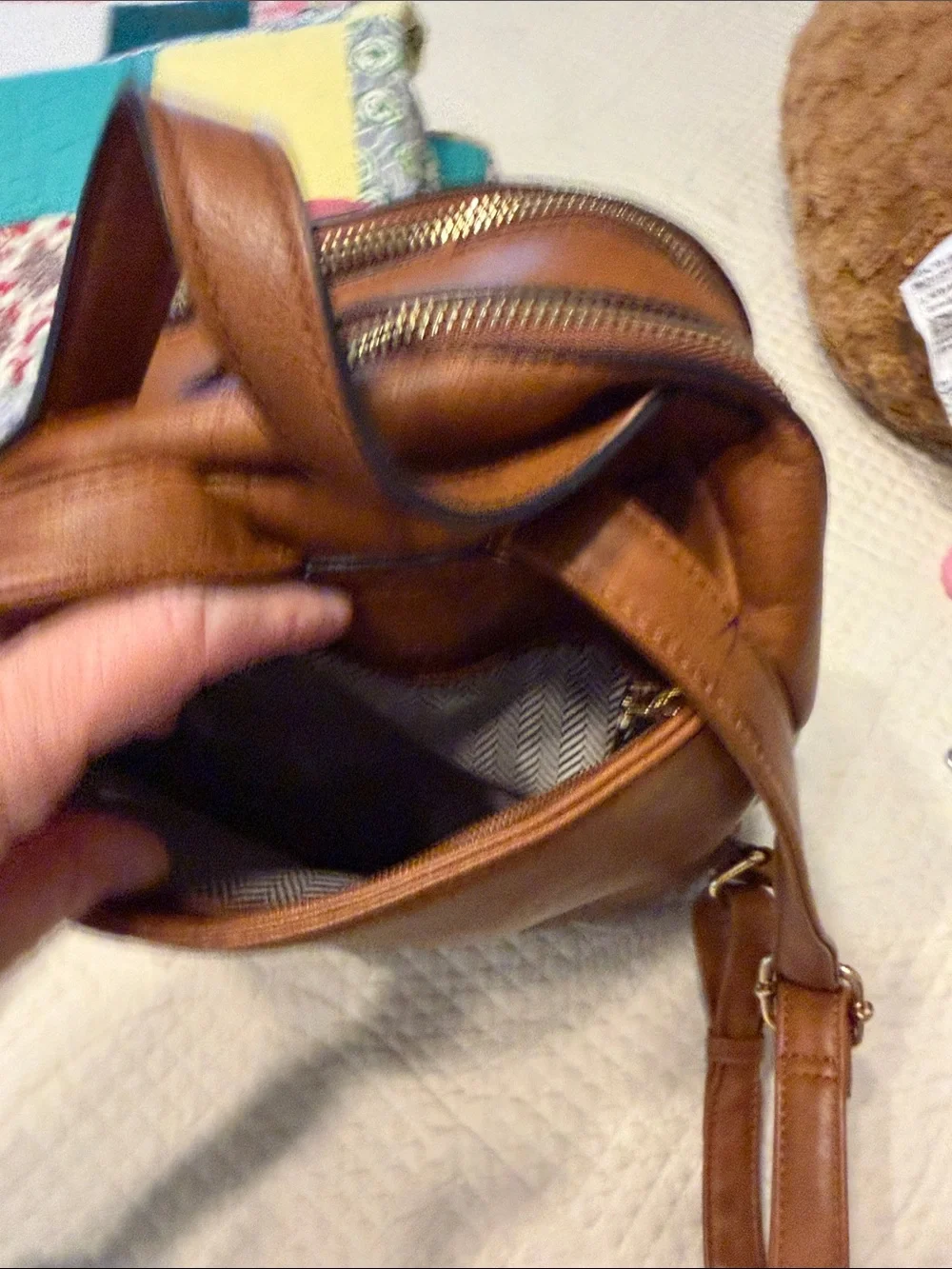 Men's Tan Leatherette Backpack with Braided Trim